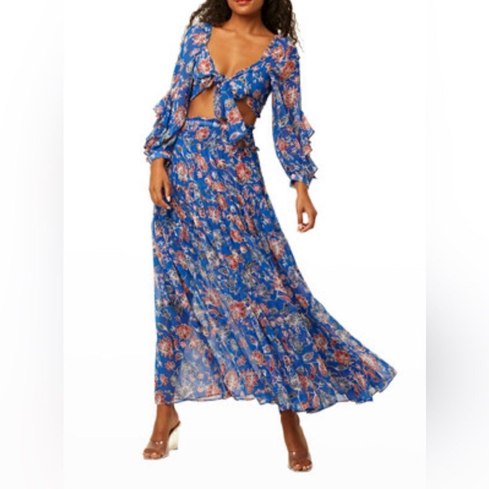 REVOLVE x MISA Allesia sheer maxi skirt  in blue floral Size SMALL. NWT - Picture 2 of 10